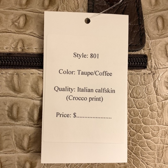 Croc Embossed Italian Leather Satchel in Taupe - Picture 3 of 9